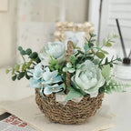 Handwoven Eco-friendly Peony Eucalyptus Flower Basket Small Bonsai Storage Ornament Home Decorative Craft