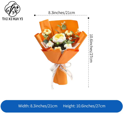 Finished Hand-knitted Soft Eco-friendly Flower Knitting Gift Yarn Bridal Bouquet Crochet Flowers for Valentine's Day