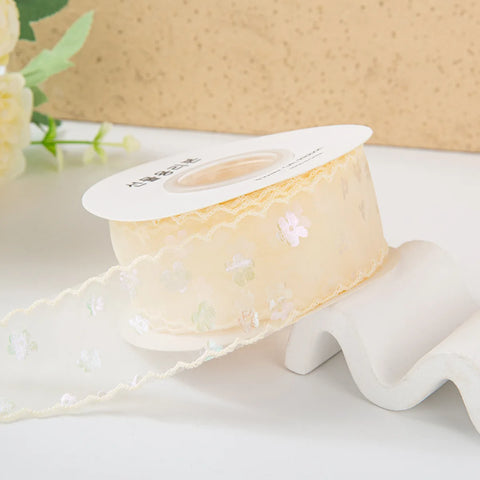 Single-Sided Satin Ribbon Roll 4 cm 1.5 Inch Sequin Small Flower Hook Edge DIY for Wedding Christmas Gift Packaging
