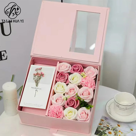 Custom Premium Elegant Luxury Flower Bouquet Box for Valentine's Day Candle Set Mini Perfume Gift Box for Love Gifts