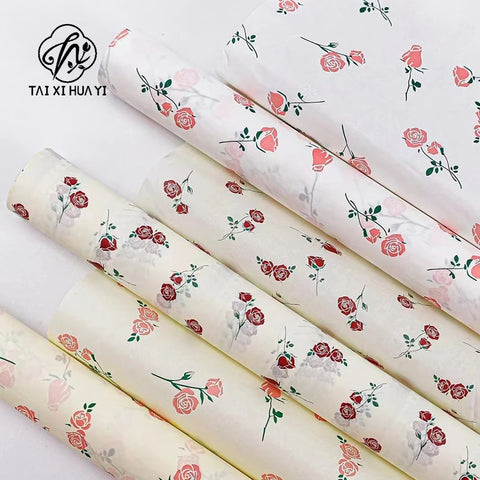Elegant Rose Print Art Paper Floral Arrangement Supplies for Flower Shop Bouquet Packaging and Gift Wrapping