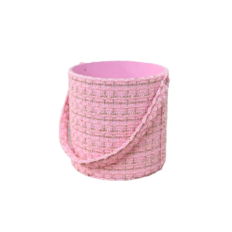 Luxury Handmade Rigid Fabric Flower Hug Bucket Portable Gift Box for Rose Bouquet Packaging Wedding & Valentine's Day Wholesale
