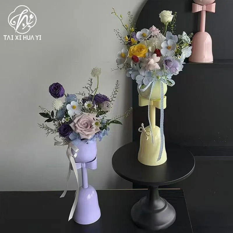 High Beauty Plastic Tulip Flower Cup Vase Creamy Style Floral Ornament for Fresh Bouquet Gift Home Decoration