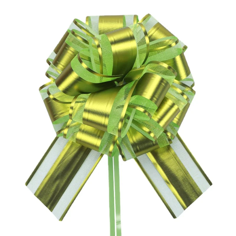 Matte Metallic Organza Pom Pom Pull Bows Floral Gift Wrapping Ribbon for Christmas Weddings Birthdays and Valentine's Day
