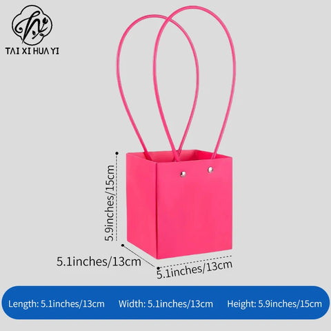 Portable Square Flower Gift Carrier Bags Art Paper Bouquet Wrapping Floral Bag for Arrangements Kraft Paper for Easy Storage