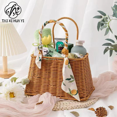 Handmade New Flower Decorative Woven Basket with Handle for Food or Gifts Premium Packaging & Printing Product