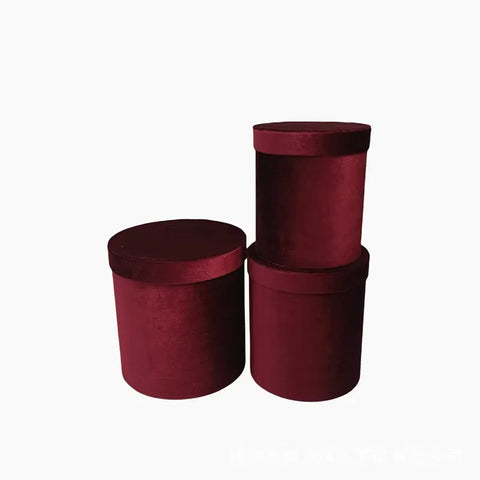 Set of 3 Velvet Round Cylinder Rigid Boxes Floral Shop Supplies for Fresh Flowers Bouquet Packaging Holiday Gift