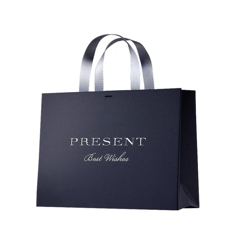 High Quality Cardboard Art Paper Bag Luxurious Handle Kraft Paper Shopping Gift Packaging Ribbon