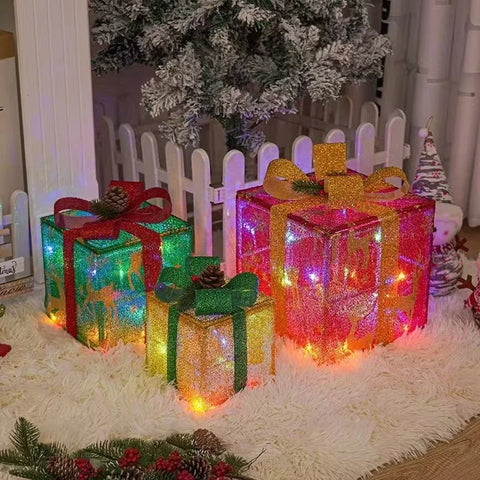 New Plastic Christmas Gift Box 3-Piece Set LED String Lights Warm White Festive Decor Holiday Lighting