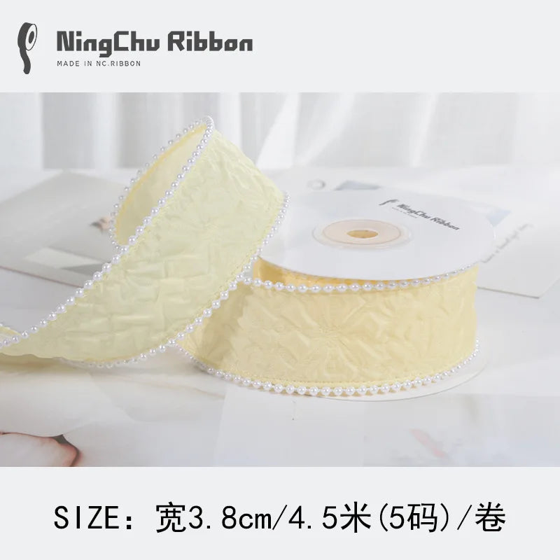 Luxury Pearl Pleated Ribbon for Birthday Wedding Christmas Valentine's Day DIY Packaging Baking Decorations for Bunches Bouquets