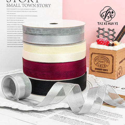 2.5 Solid Color Half Satin Half Yarn Luxury Ribbon Flower Decoration Gift Box Tie for Wedding Valentine's Day Christmas