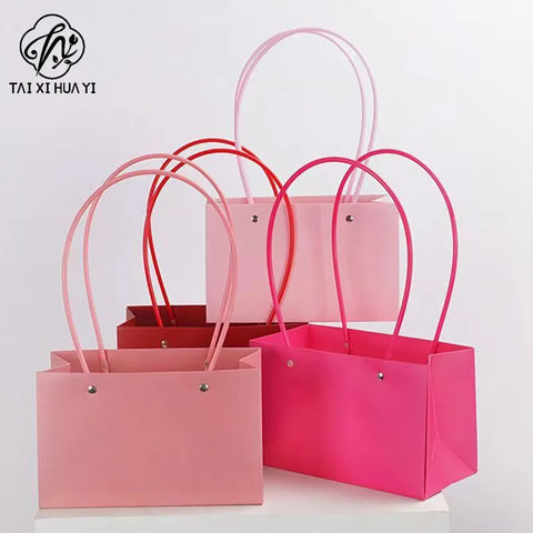 Waterproof Rectangular Flower Box Small Paper Bag with Handle Candy Color Bouquet Packaging Gift Box Tote Box for Flowers Candy