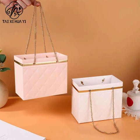 New Flower Pink Gift Dried Luxury Kraft Paper Durable Bouquet Packaging with Offset Printing and Window Bag