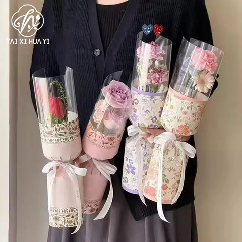 High Quality Elegant Country Style Single Flower Bundle Waterproof Specialty Paper Blossom Packaging