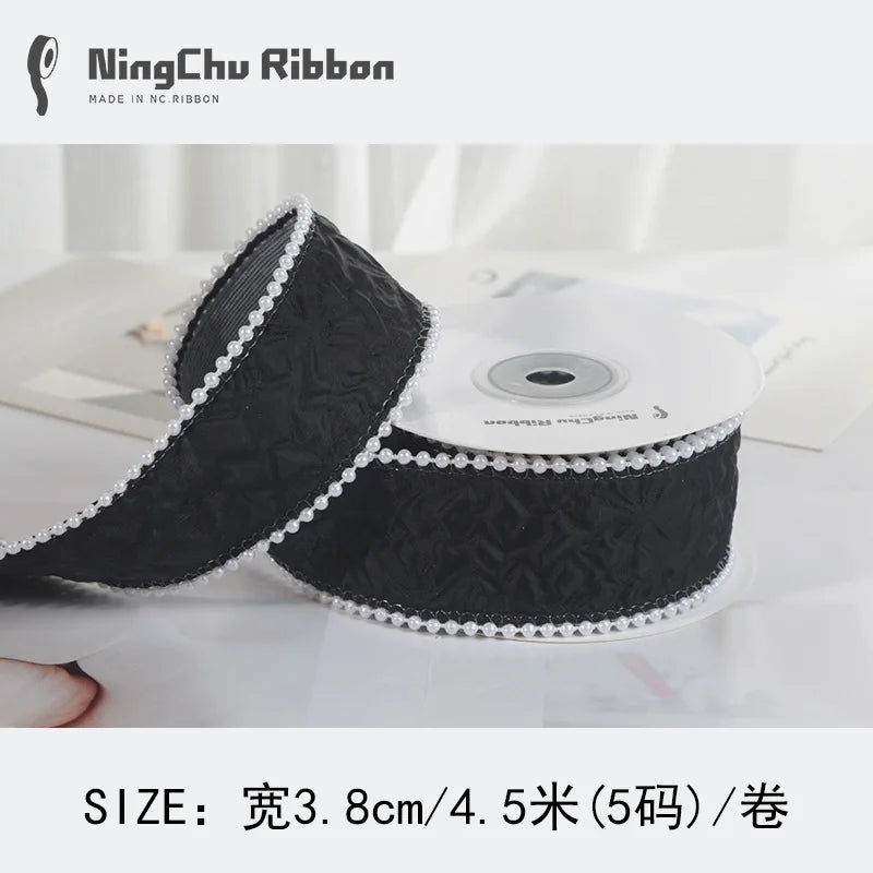 Luxury Pearl Pleated Ribbon for Birthday Wedding Christmas Valentine's Day DIY Packaging Baking Decorations for Bunches Bouquets