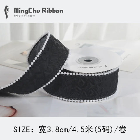 Luxury Pearl Pleated Ribbon for Birthday Wedding Christmas Valentine's Day DIY Packaging Baking Decorations for Bunches Bouquets