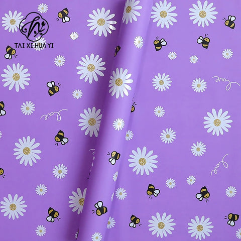 Single-Sided PE Coating Bee and Sunflower Pastel Ins Style Floral Wrap Paper Waterproof Craft Paper for Shop Supplies