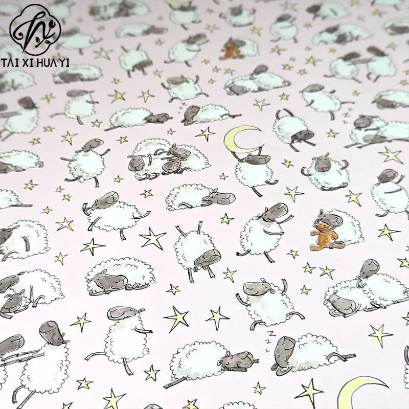Cute Sheep Night Sky Eco-Friendly Craft Paper Wrapping Custom Printed Cartoon Lamb & Star Moon Gift Wrap for Baby Shower
