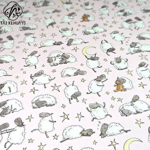 Cute Sheep Night Sky Eco-Friendly Craft Paper Wrapping Custom Printed Cartoon Lamb & Star Moon Gift Wrap for Baby Shower