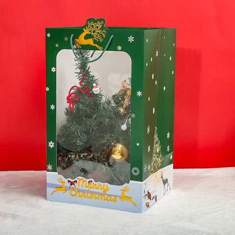 Christmas Paper Transparent Window Gift Bag Gold Stamping Recyclable Eco-friendly Doll for Handbag for Christmas Eve
