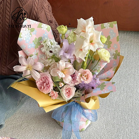 58*58cm Colorful Flower Design Waterproof Wrapping Paper Golden Package Bouquet Packaging Supplies