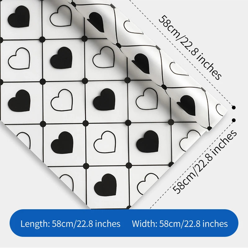 Matte Waterproof PE Jelly Film Floral Wrapping Paper 20 Sheets Heart Print Bouquet Packaging Double Side Virgin Pulp 58x58cm