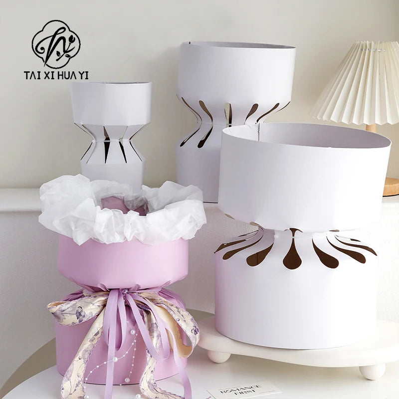 Round Cylinder Bouquet Lined with Fast Wrapping Flower Artifact Stamped Flowers Wrapping Paper Material Folded Elegant Folders