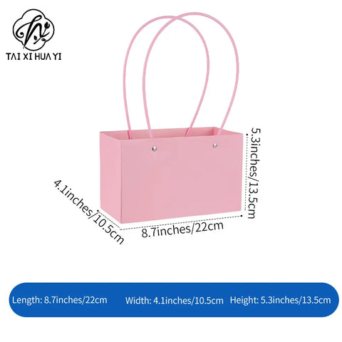 Waterproof Rectangular Flower Box Small Paper Bag with Handle Candy Color Bouquet Packaging Gift Box Tote Box for Flowers Candy