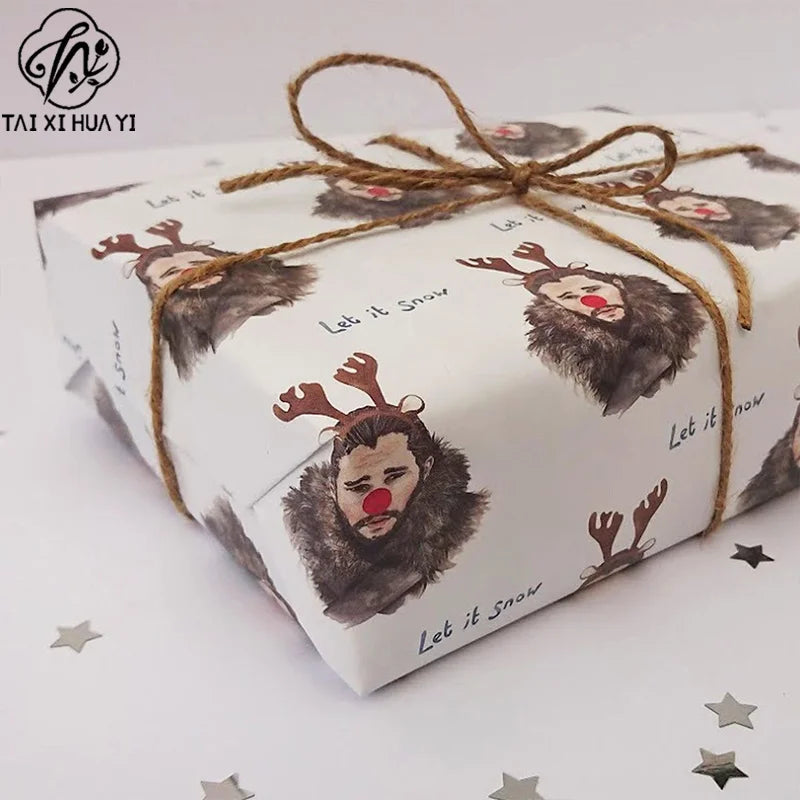 Personalized Custom Printed Eco-Friendly Wrapping Paper Roll Funny Reindeer Man Pattern Christmas Gift Wrap for Holiday Party
