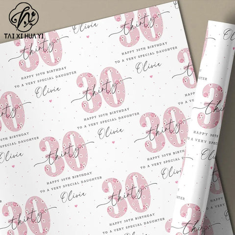 Wholesale Personalized Baby Girl 1st Birthday Wrapping Paper, Custom Print Pink Floral Gift Wrap Sheet for First Birthday Party