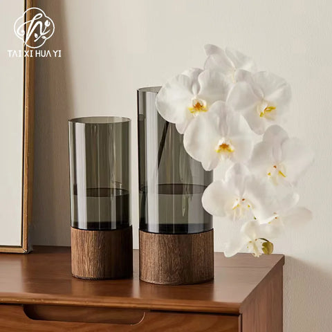 Elegant Modern Luxury Vase Acrylic and Wood Base for Home Table Decor for Floral Arrangement Packing Perfect As a Gift