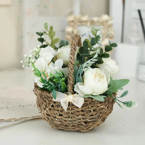 Handwoven Eco-friendly Peony Eucalyptus Flower Basket Small Bonsai Storage Ornament Home Decorative Craft