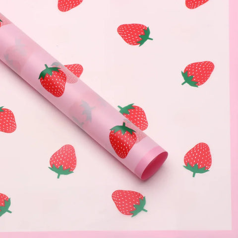 Strawberry Print Korean Su Coated Paper Flower Wrapping Paper DIY Floral Materials for Gift Bouquets