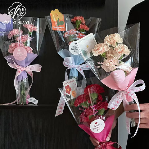 Wholesale Single Rose Packing Supplies Semi-transparent Flower Bouquet Bags PE Coating on Single Side for Florists