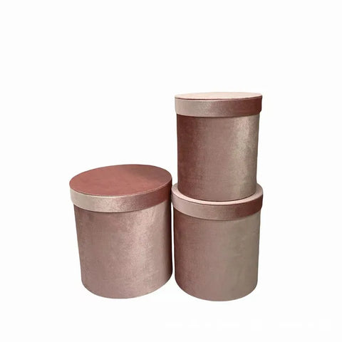 Set of 3 Velvet Round Cylinder Rigid Boxes Floral Shop Supplies for Fresh Flowers Bouquet Packaging Holiday Gift