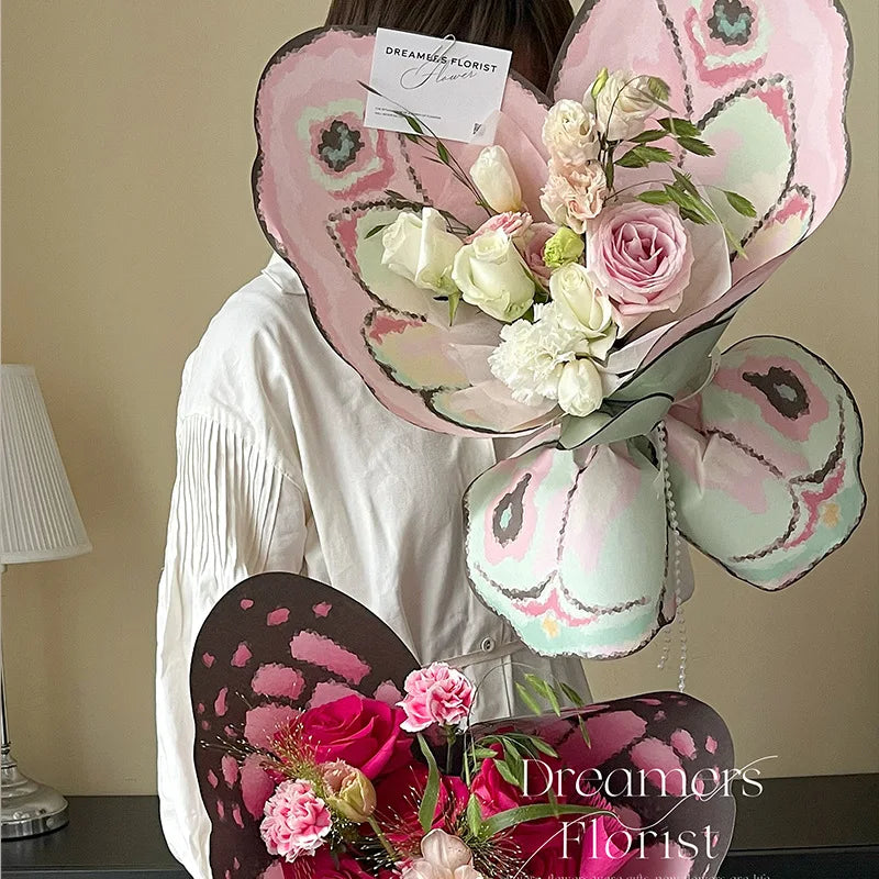 Mother's Day DIY Fresh Flower Bouquet Gift Packaging Colorful Butterfly Fenghua Paper Wrap Coated Materials รูปสินค้าหลัก