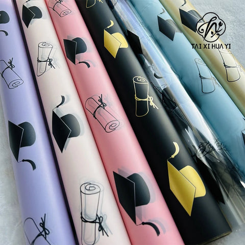 Premium Quality Floral Bouquet Wrapping Paper Graduation Hat Printed Specialty PE Coated Gravure Printing Compatible