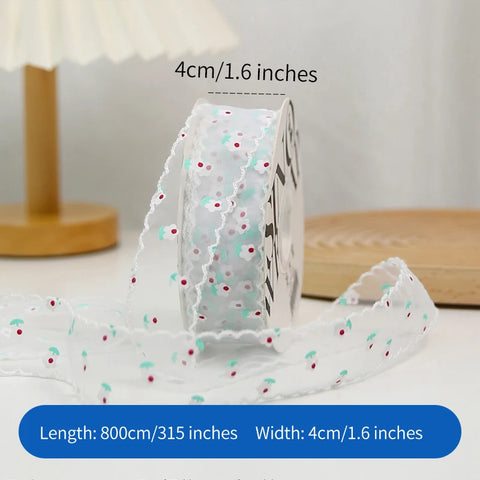 Single-Sided Satin Ribbon Roll 4 cm 1.5 Inch Sequin Small Flower Hook Edge DIY for Wedding Christmas Gift Packaging