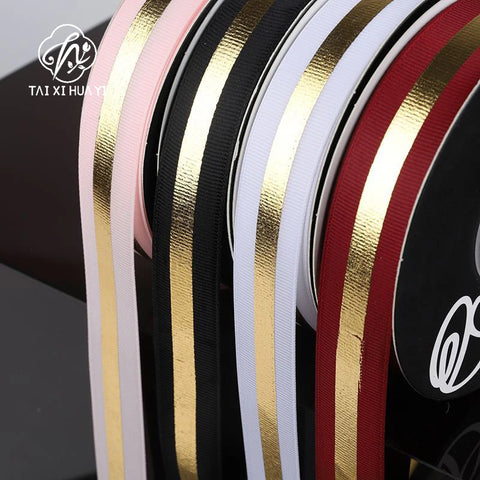 Floral Arrangement Fresh Bouquets Christmas Packaging Materials Gold Borders Hot Stamping Ribbed Ribbons