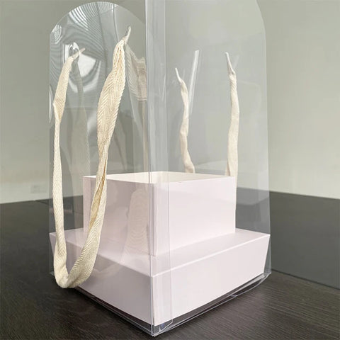 Creative Portable PVC Flower Box Transparent Square Shaped Gift Box with Embossing Printing for Parties