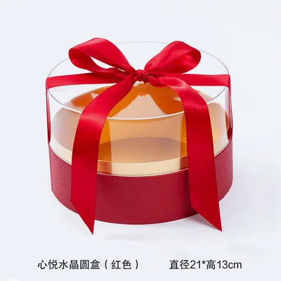 Round Cylinder Rose Flower Gift Box with UV Coating and Transparent Lid for Valentine's Day Fresh Flower Packaging