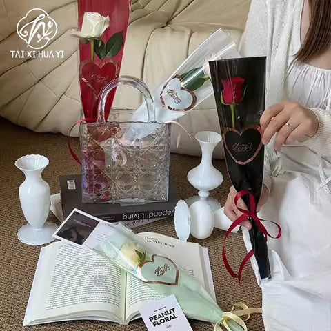 Transparent OPP Heart Pattern Soft Translucent Stretch Film Bouquet Bag Moisture-Proof Floral Shop Single Rose Packaging Plastic