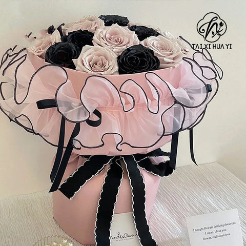 Wave Edge Flower Wrapping Mesh Paper Black Floral Bouquet Packing Made Durable Polyester for Gift Wrapping