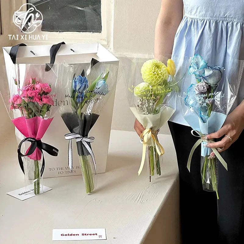Wholesale Single Rose Packing Supplies Semi-transparent Flower Bouquet Bags PE Coating on Single Side for Florists