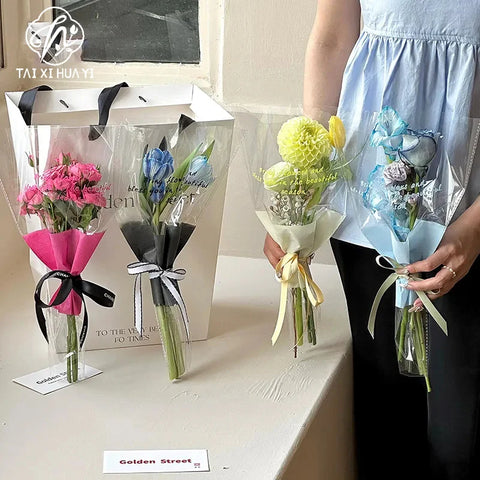 Wholesale Single Rose Packing Supplies Semi-transparent Flower Bouquet Bags PE Coating on Single Side for Florists