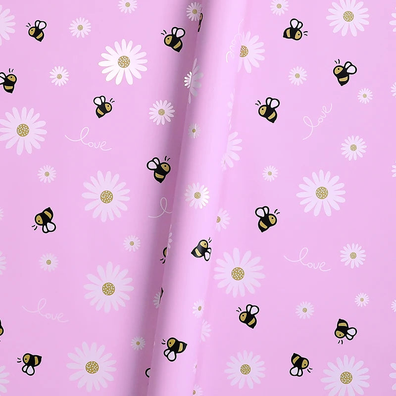 Single-Sided PE Coating Bee and Sunflower Pastel Ins Style Floral Wrap Paper Waterproof Craft Paper for Shop Supplies