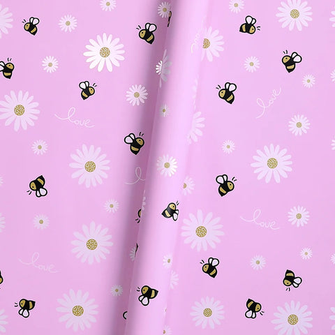 Single-Sided PE Coating Bee and Sunflower Pastel Ins Style Floral Wrap Paper Waterproof Craft Paper for Shop Supplies