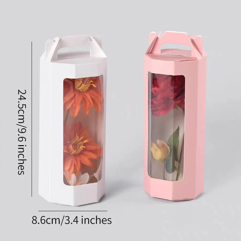 Portable Folding Flower Gift Box Window Display Simple Octagonal Transparent Packaging Eco-Friendly Recycled Materials Gift