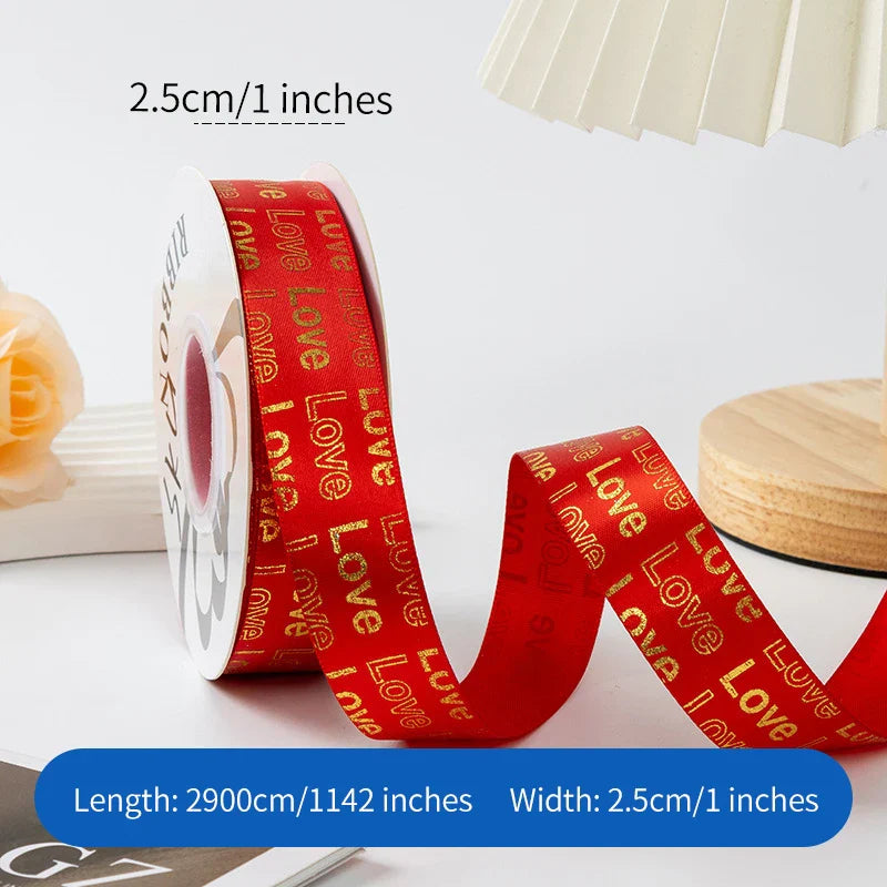 Hot Stamping English Ribbon Love Polyester Flower Gift Packaging Ribbon for Christmas and Weddings