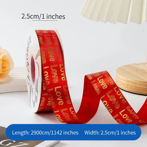 Hot Stamping English Ribbon Love Polyester Flower Gift Packaging Ribbon for Christmas and Weddings